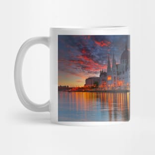 Sunset over Hungarian Parliament Building Budapest Mug